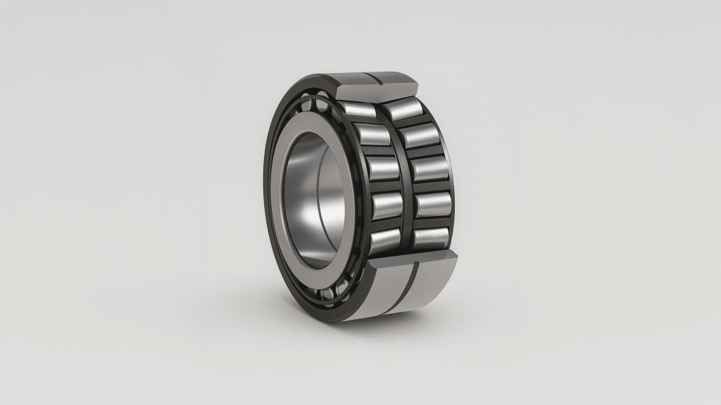 Rolamento autocompensador com duas carreiras de rolos cônicos, ideal para suportar altas cargas em aplicações industriais.