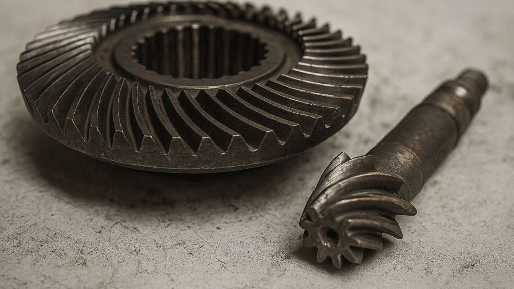 Tipos de engrenagens: cônica com dentes hipóides.